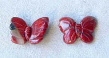 Load image into Gallery viewer, Flutter 2 Carved Brecciated Jasper Butterfly Beads | 21x18x5mm | Red - PremiumBead Primary Image 1
