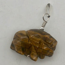 Load image into Gallery viewer, Tigereye Hand Carved Bison / Buffalo Silver Pendant | 21x14x8mm (Bison), 5.5mm (Bail Opening), 1" (Long) | Gold/Brown - PremiumBead Alternate Image 5