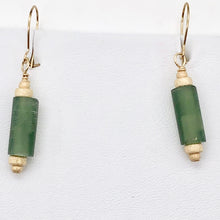Load image into Gallery viewer, Lush Nephrite Jade 12x6mm Bead 14K Gold Filled Earrings | Green | 1 1/2" Long |