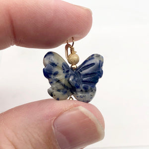 Semi Precious Stone Jewelry Flying Butterfly Pendant Necklace of Sodalite/Gold - PremiumBead Alternate Image 3