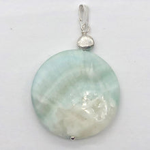Load image into Gallery viewer, Wavy! One Aqua Green Hemimorphite Disc Sterling Silver Pendant | 1 3/4" long |