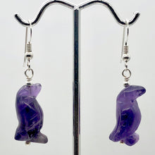Load image into Gallery viewer, Amethyst Sterling Silver Dangle Penguin Earrings | 1 1/2" Long| Purple | 1 Pair|