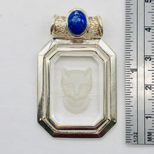 Load image into Gallery viewer, Lapis and Cat Etched Quartz Sterling Silver Pendant | 1 3/4" Long | Blue/Clear |