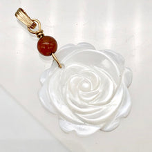Load image into Gallery viewer, Carved Mother of Pearl Rose 14K Gold Filled Pendant| White | 31mm | 1 5/8" Long|