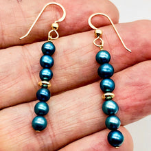 Load image into Gallery viewer, Shinning Teal Fresh Water Pearl 14K Gold Filled Earrings | 2" long | - PremiumBead Alternate Image 2