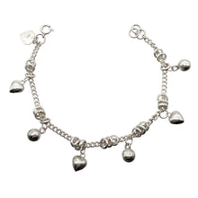 Load image into Gallery viewer, Love! Hearts & Bells Sterling Silver Charm Bracelet 6 3/4 inch Length
