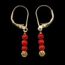 Load image into Gallery viewer, AAA Natural Ox Blood Red Coral Solid 14K Gold Earrings 302904C