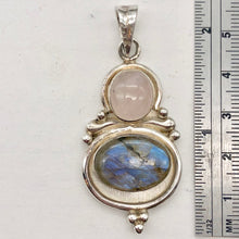 Load image into Gallery viewer, Natural Rose Quartz and Labradorite Solid Sterling Silver Pendant | 2 inch long| - PremiumBead Alternate Image 6