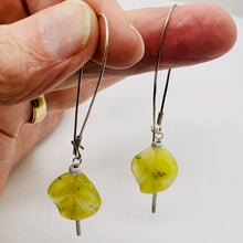 Load image into Gallery viewer, Korean Jade Carved Leaf Sterling Silver Drop Earrings | 3 1/4" Long | Green |