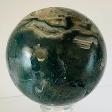 Load image into Gallery viewer, Moss Agate Druzy Quartz Crystal Meditation Sphere | 75mm | Green/White | 1 |