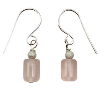 Load image into Gallery viewer, Madagascar Rose Quartz Tube Bead Sterling Silver Semi Precious Stone Earrings