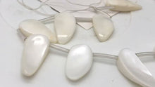 Load and play video in Gallery viewer, Mother of Pearl Pendant Strand |28x12x5-35x16x4.5mm | White | Pendant | 16bds| | 28x12x5-35x16x4.5mm | White |  Bead(s)