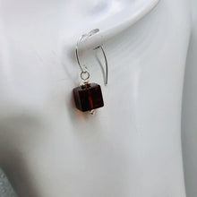 Load image into Gallery viewer, Amber Sterling Silver Cube Bead Earrings | 1 1/2" Long | Red | 1 Pair |