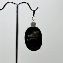 Load image into Gallery viewer, Hypersthene Sterling Silver Pendant |1 3/4 inch long | Silver-black | Oval |