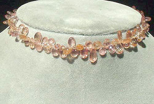 Natural Imperial Topaz Faceted Briolette Beads | 7x4mm | Pink/Orange | 2 Beads |