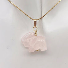 Load image into Gallery viewer, Trumpeting Rose Quartz Elephant Pendant Necklace | Animal Jewelry | 14K Pendant