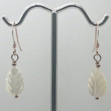Load image into Gallery viewer, Shimmer! Carved Mother of Pearl 14K Rose Gold Filled Leaf Earrings| 1 1/4" Long|