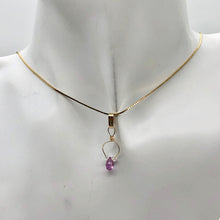 Load image into Gallery viewer, Designer Pink Sapphire with White Sapphire side stones 14Kgf Wirewrap Pendant - PremiumBead Alternate Image 6
