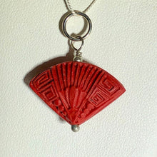 Load image into Gallery viewer, Smoldering Hand Carved Red Cinnabar Fan & Silver Pendant 507546S - PremiumBead Alternate Image 2