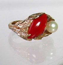 Load image into Gallery viewer, Natural Red Coral & Pearl Carved Solid 14Kt Yellow Gold Ring Size 5.75 9982D - PremiumBead Alternate Image 3