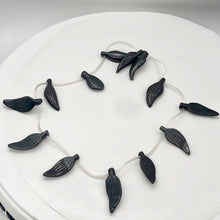 Load image into Gallery viewer, Hematite Carved Leaf Bead Strand | 30x12x4mm | Black | 13 Beads |