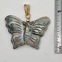Load image into Gallery viewer, Mussel Shell Carved Butterfly 14K Gold Filled Pendant | 1" Long | Silver Black |