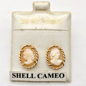 Beautiful Pink Shell Cameo 14K Gold Stud Earrings - PremiumBead Alternate Image 5