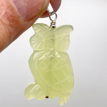 Load image into Gallery viewer, Serpentine Jade Owl Pendant Necklace|Semi Precious Stone Jewelry|Sterling Silver