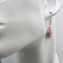 Load image into Gallery viewer, Teardrop Rhodochrosite and Pearl Drop 14K Gold Filled Earrings | 1 1/2" Long | - PremiumBead Alternate Image 6
