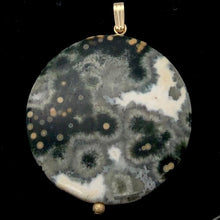 Load image into Gallery viewer, White Gray Green Gold Ocean Jasper & 14K Gold Filled Pendant | 36mm | 2" Long |