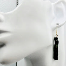 Load image into Gallery viewer, 14k-gold-filled-moss-agate-cube-bead-earrings-2-inches-long-green-clear Alternate Image 5