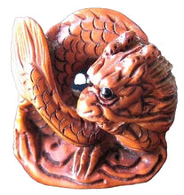 Load image into Gallery viewer, Carved Boxwood Wise Dragon On Clouds Ojime/Netsuke Bead | 22.5x24x13mm | Brown
