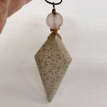 Load image into Gallery viewer, Fossilized Coral Kite Kunzite 14K Gold Filled Pendant | 2 3/4" | White, Black |