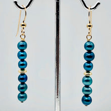 Load image into Gallery viewer, Shinning Teal Fresh Water Pearl 14K Gold Filled Earrings | 2" long | - PremiumBead Primary Image 1