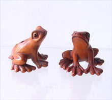 Load image into Gallery viewer, Ribbit Carved Boxwood Signed Tree Frog Ojime/Netsuke Bead | 18x26x21mm | Brown - PremiumBead Alternate Image 3
