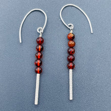 Load image into Gallery viewer, Amber 5 Beads Sterling Silver Drop/Dangle Earrings | 1 3/4" Long | Red |