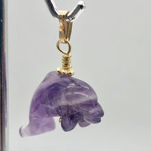 Load image into Gallery viewer, Amethyst Dolphin Pendant Necklace | Semi Precious Stone Jewelry | 14k Pendant - PremiumBead Alternate Image 7