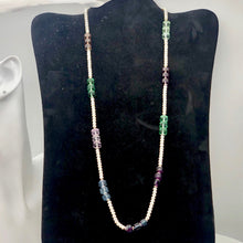 Load image into Gallery viewer, Elegant Tri-Color Fluorite Fresh Water Pearl Sterling Silver Necklace| 26 -28" |
