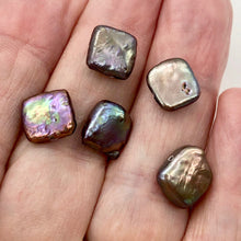 Load image into Gallery viewer, 5 Beads of Peacock Bronze Square Coin FW Pearls 009454