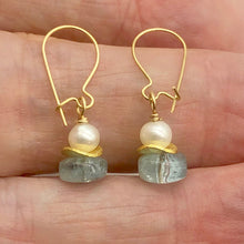 Load image into Gallery viewer, Aquamarine Pearl Drop 14K Gold Filled Earrings| 1 " Long | Blue White | 1 Pair |