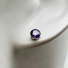 Load image into Gallery viewer, February 5mm Purple Created Amethyst &amp; 925 Sterling Silver Stud Earrings 10147B - PremiumBead Alternate Image 2
