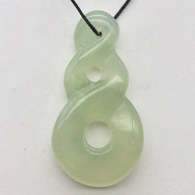 Load image into Gallery viewer, Carved Translucent Serpentine Infinity Pendant with Simple Black Cord 10821T | 46x24x7mm | Light Green - PremiumBead Primary Image 1