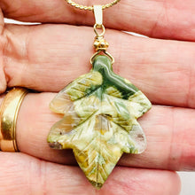 Load image into Gallery viewer, Ryolite Rain Tree Jasper 14K Gold Filled Leaf | 2" Long | Green | 1 Pendant
