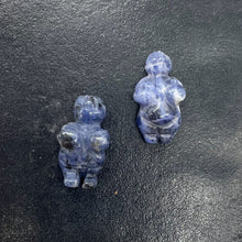Load image into Gallery viewer, 2 Carved Sodalite Goddess of Willendorf Beads | 20x9x7mm | Blue white
