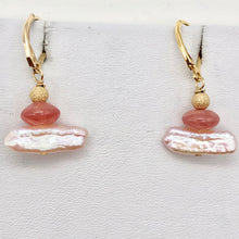 Load image into Gallery viewer, Gem Quality Rhodochrosite Pearl Drop Golden Lever Back Earrings - PremiumBead Primary Image 1