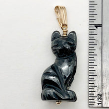 Load image into Gallery viewer, Hematite Kitty Cat Pendant Necklace|Semi Precious Stone Jewelry|14k Pendant