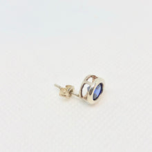 Load image into Gallery viewer, September! 7mm Lab Sapphire & Sterling Silver Earrings 9780Ib - PremiumBead Primary Image 1