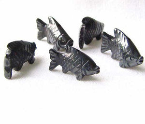 Swimming 2 Hand Carved Hematite Koi Fish Beads | 23x11x5mm | Silver black - PremiumBead Alternate Image 7