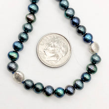 Load image into Gallery viewer, Dramatic Blue Rainbow Peacock Freshwater Pearl Sterling Silver Necklace 20 inch