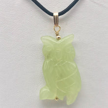 Load image into Gallery viewer, Serpentine Jade Owl Pendant Necklace|Semi Precious Stone Jewelry|14k Pendant